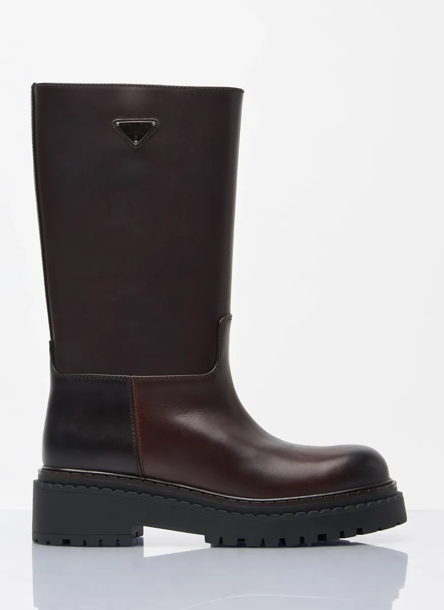 Logo Plaque Leather Boots