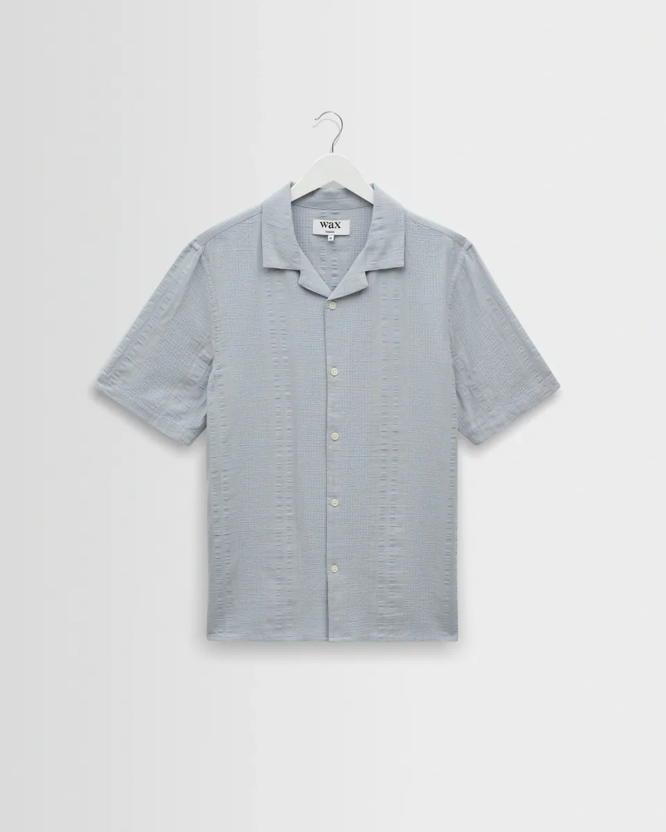 Didcot - Blue Double-Weave Seersucker Short-Sleeve Shirt