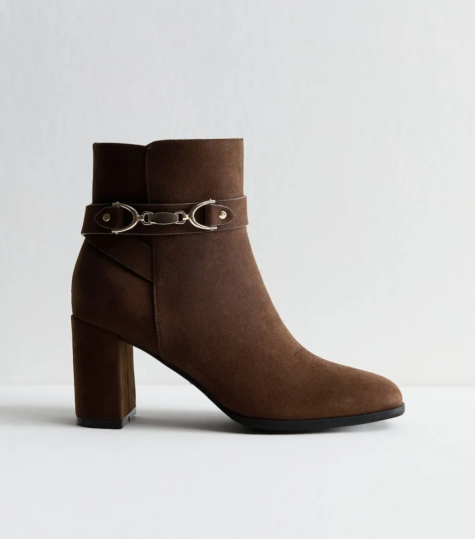 Women's Brown Faux Suede Snaffle Detail Ankle Boots Vegan