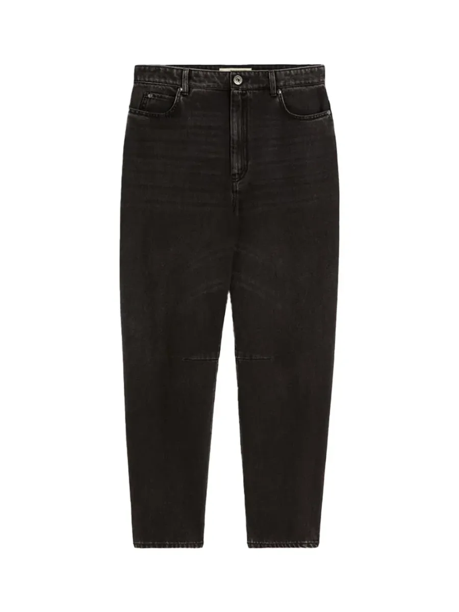 Cotton Denim Barrel-Leg Trouser Black