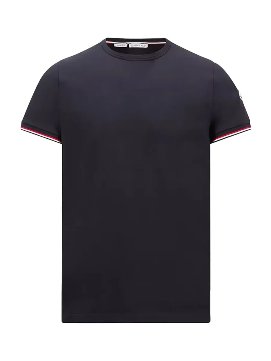 Men Tricolour-Trimmed T-Shirt Navy