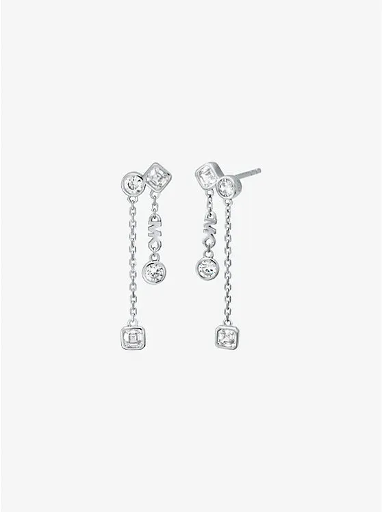 Precious Metal-Plated Sterling Silver Bezel Drop Earrings