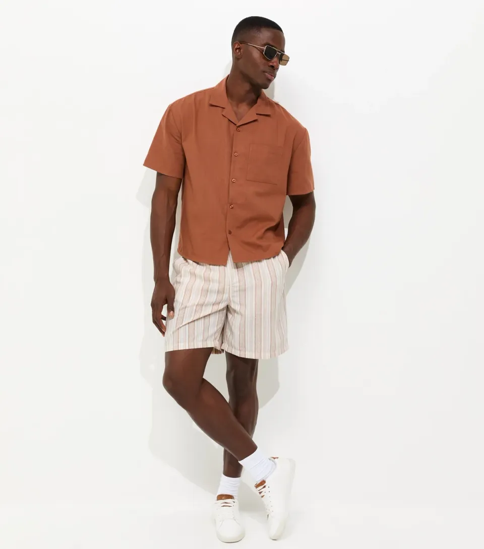 Men's Cream Regular Striped Drawstring Shorts