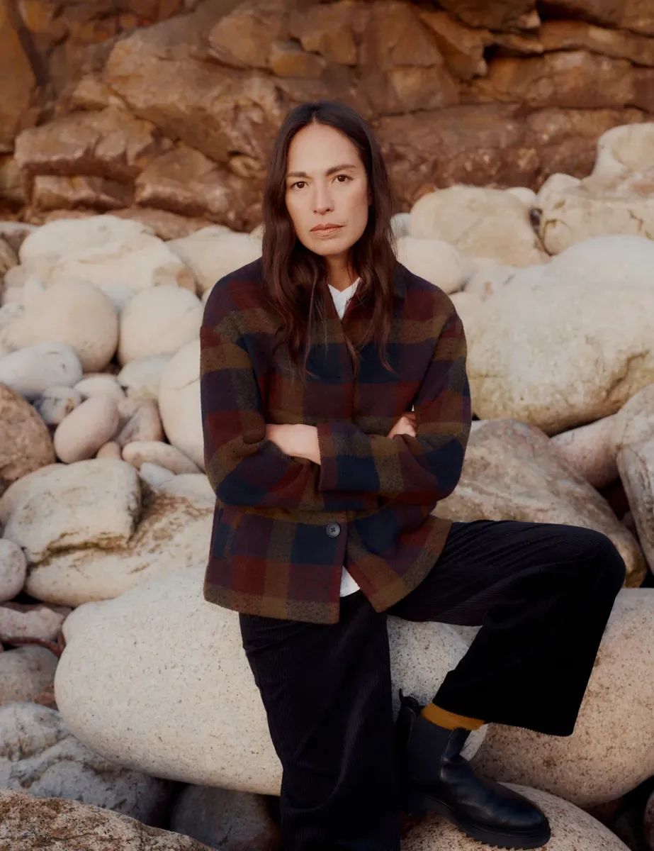 Wool Blend Checked Short Coat Multi