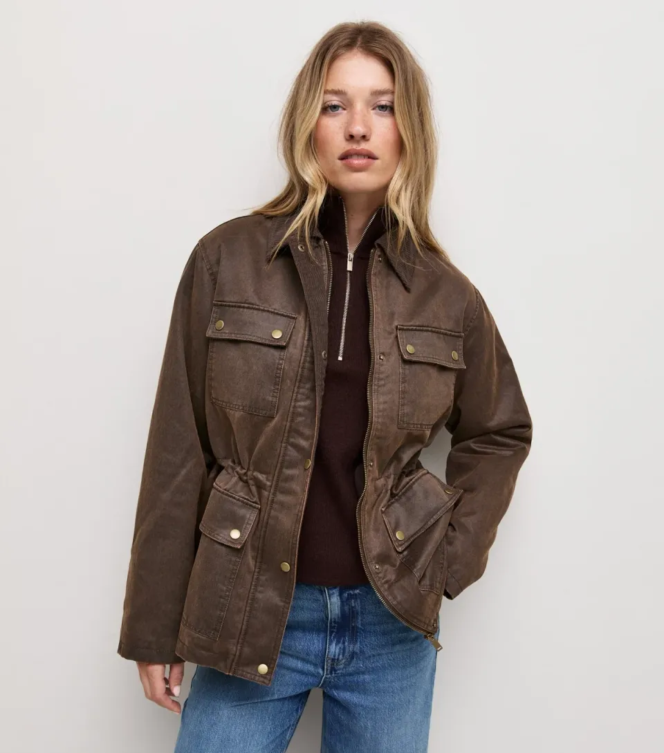 Women's Dark Brown Waxed Flap Pocket Barn Jacket