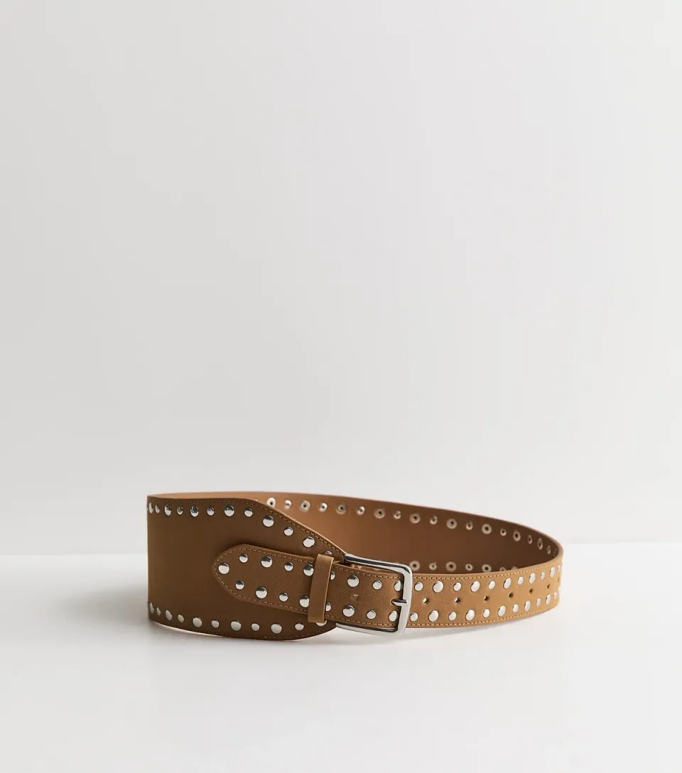 Tan Wide Festival Studded Belt