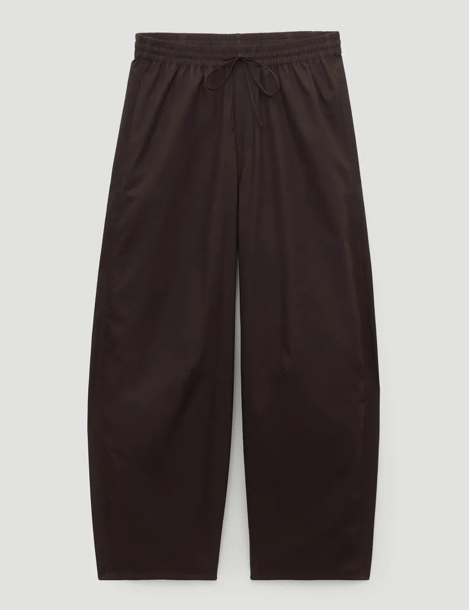 Pure Cotton Barrel Leg Cropped Trousers Dark Brown