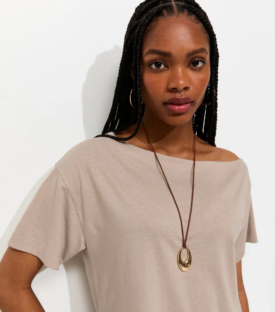 Women's Cream Textured Off The Shoulder T-Shirt