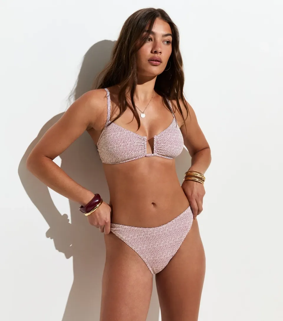 Women's Brown Micro Polka Dot High Leg Hipster Bikini Bottoms
