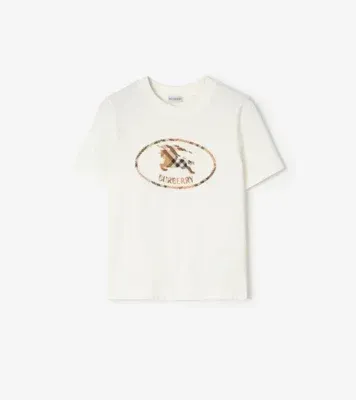 Check Knight Stamp Cotton T-shirt in Chalk white/sand beige