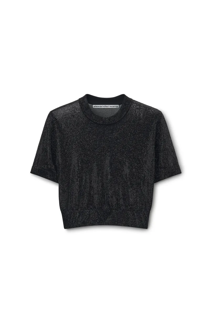 Black Clear Bead Hotfix Crewneck Tee