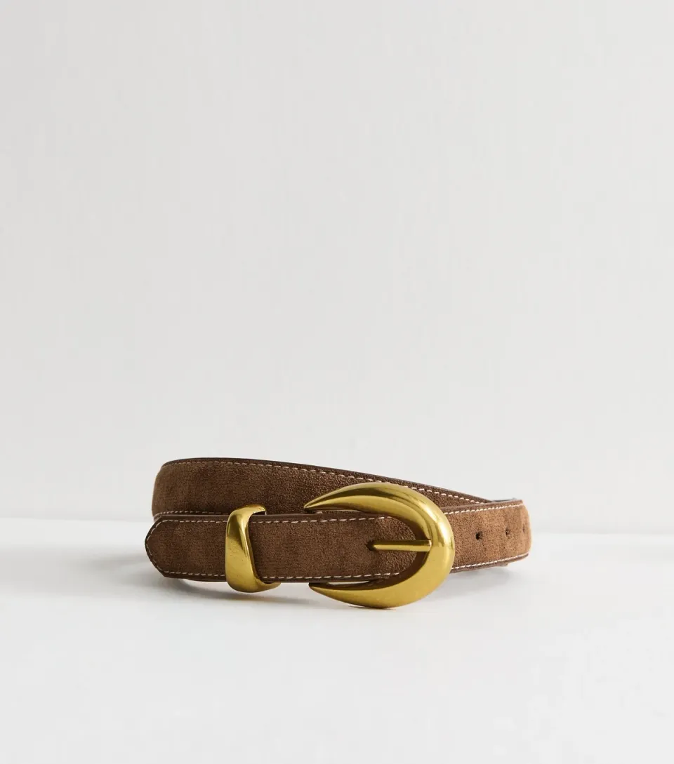 Brown Faux Suede Contrast Stitch Belt