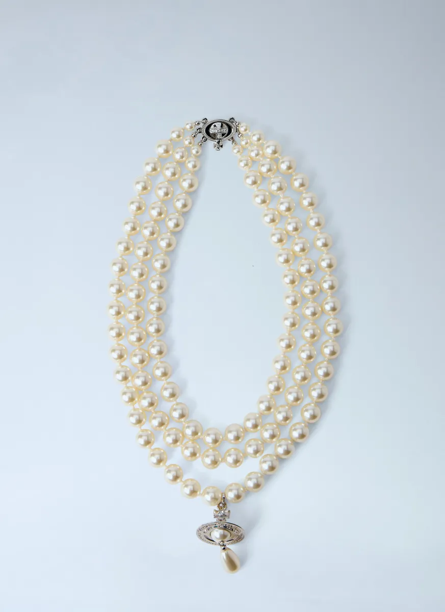 Three Row Pearl Drop Choker