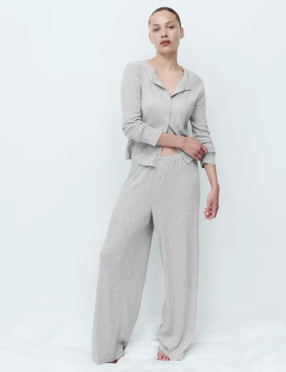 Pointelle Wide Leg Lounge Bottoms Grey
