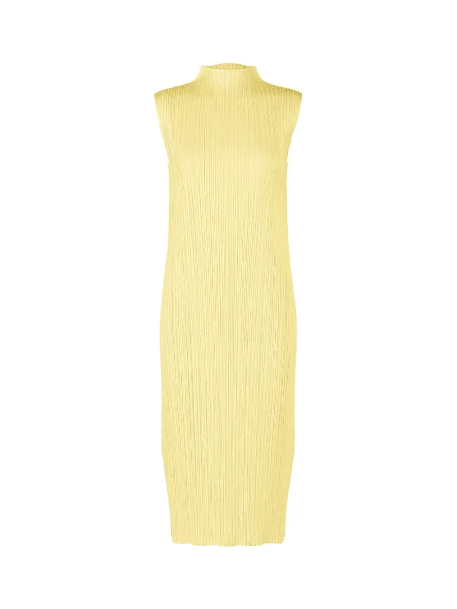 Pleats Please High-Neck Dress Pale Yellow