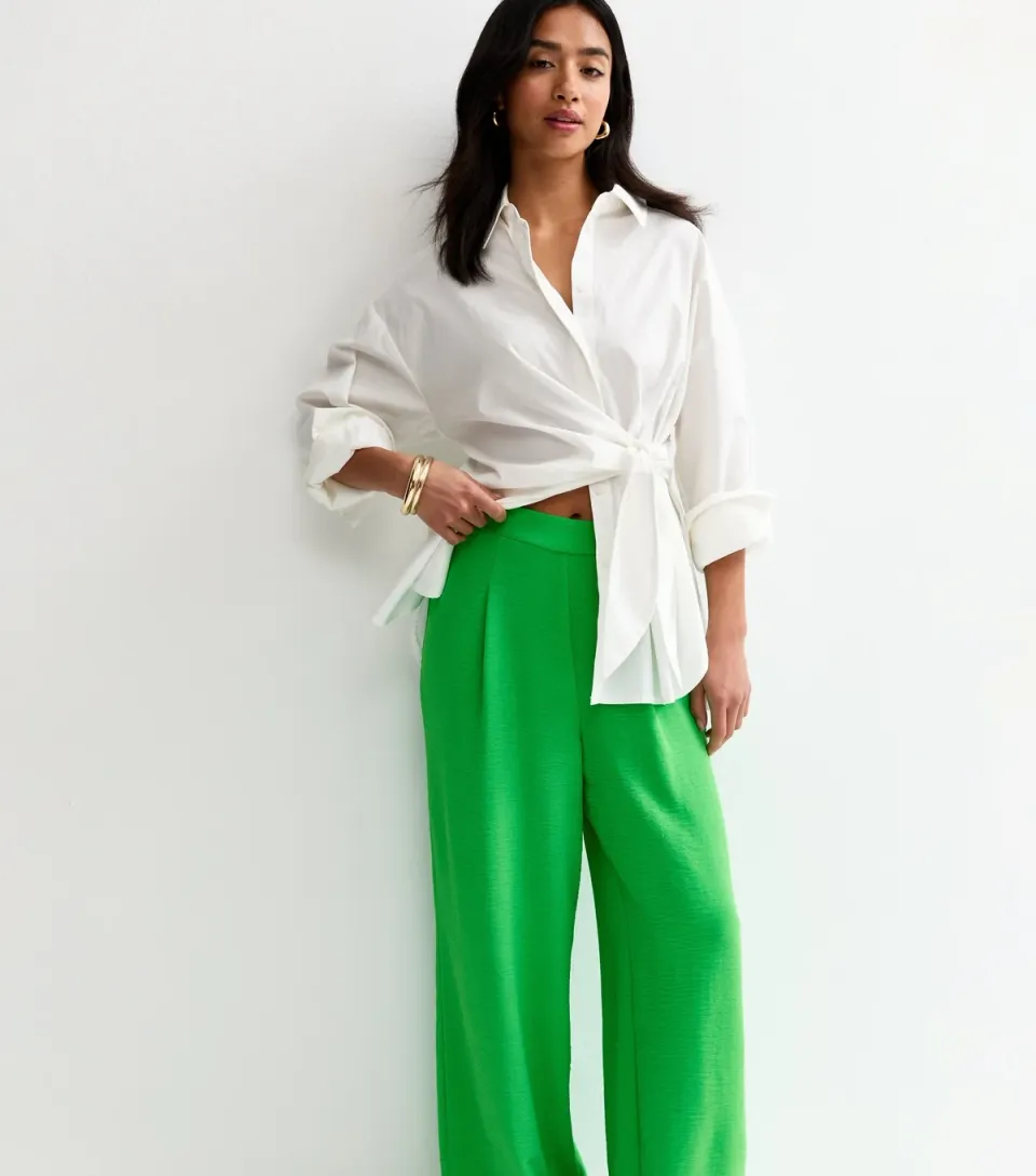 Women's Petite Green Wide Leg Tailored Trousers