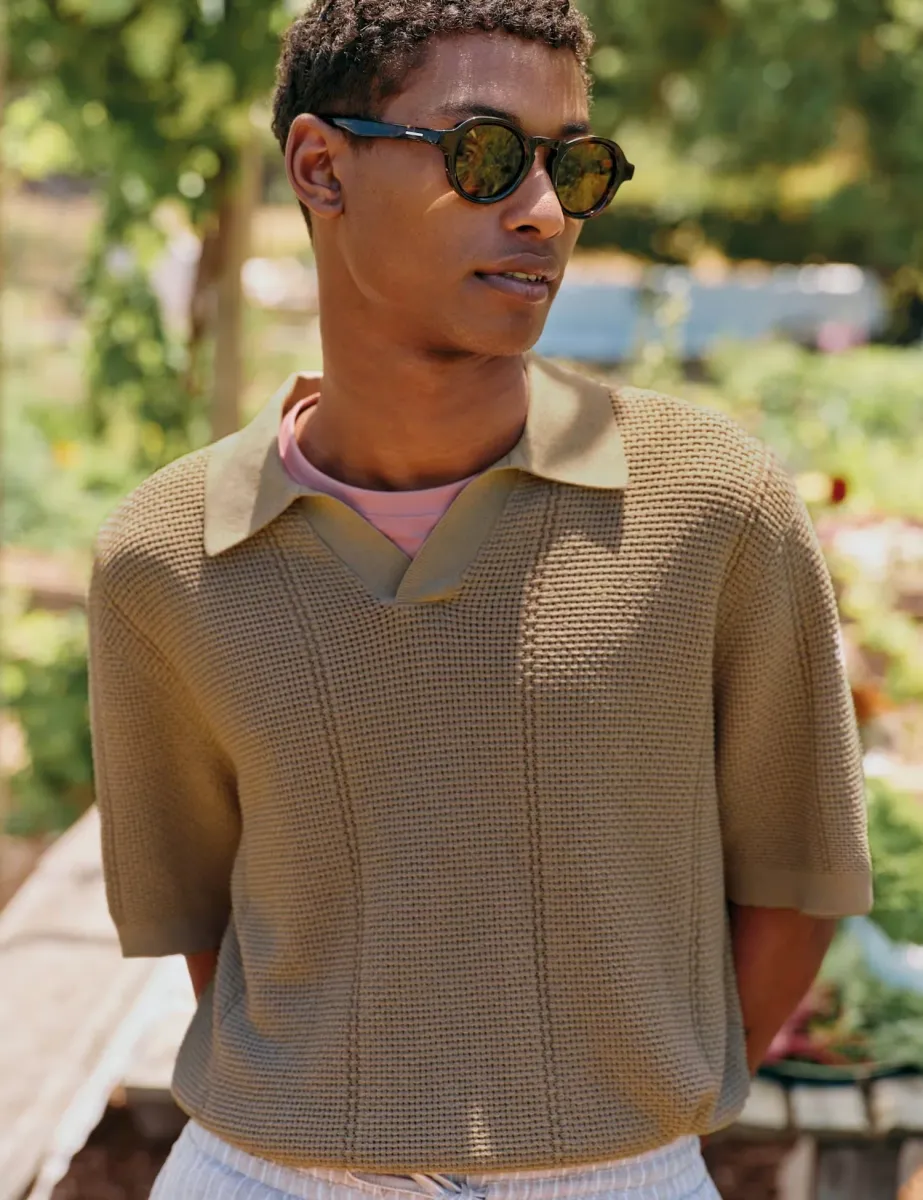 Cotton Rich Knitted Polo Shirt Natural