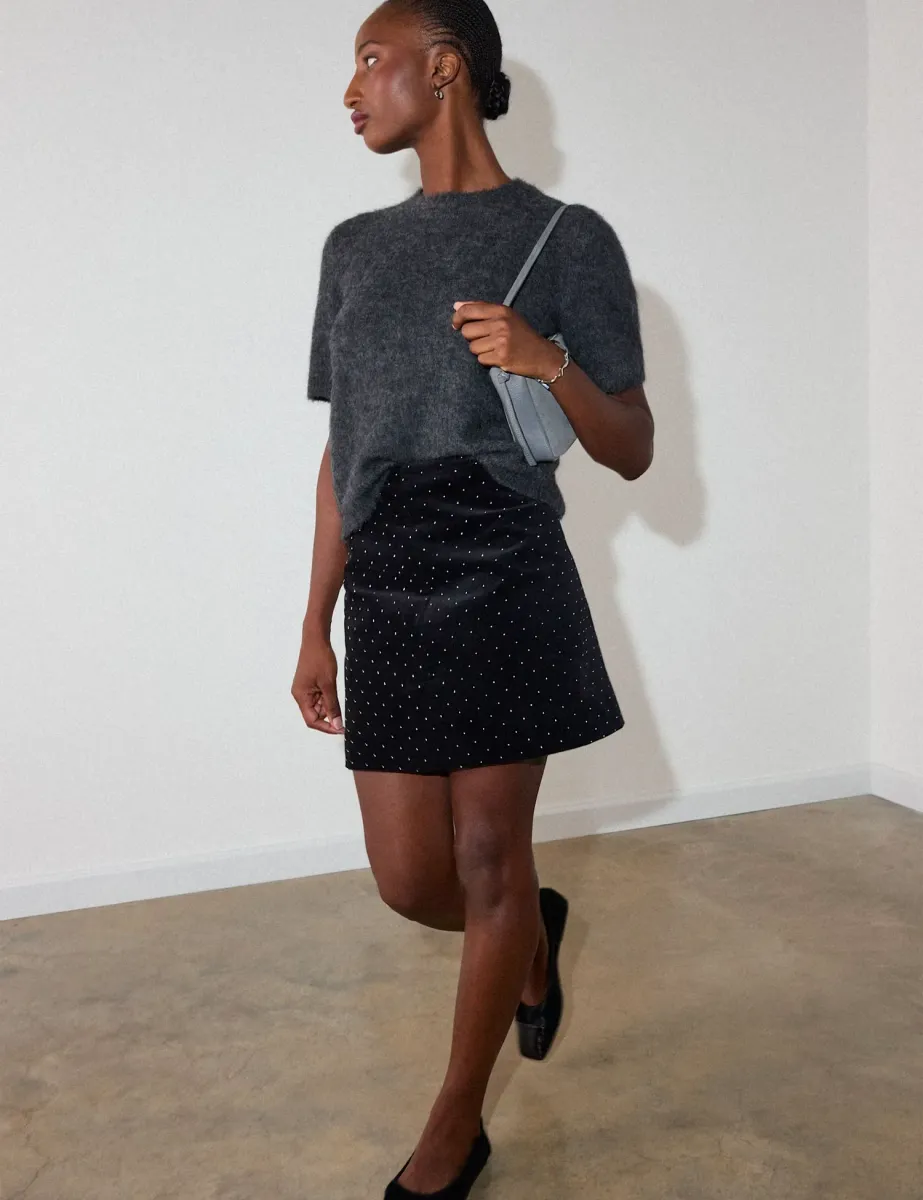 Cotton Rich Embellished Mini Tiered Skirt
