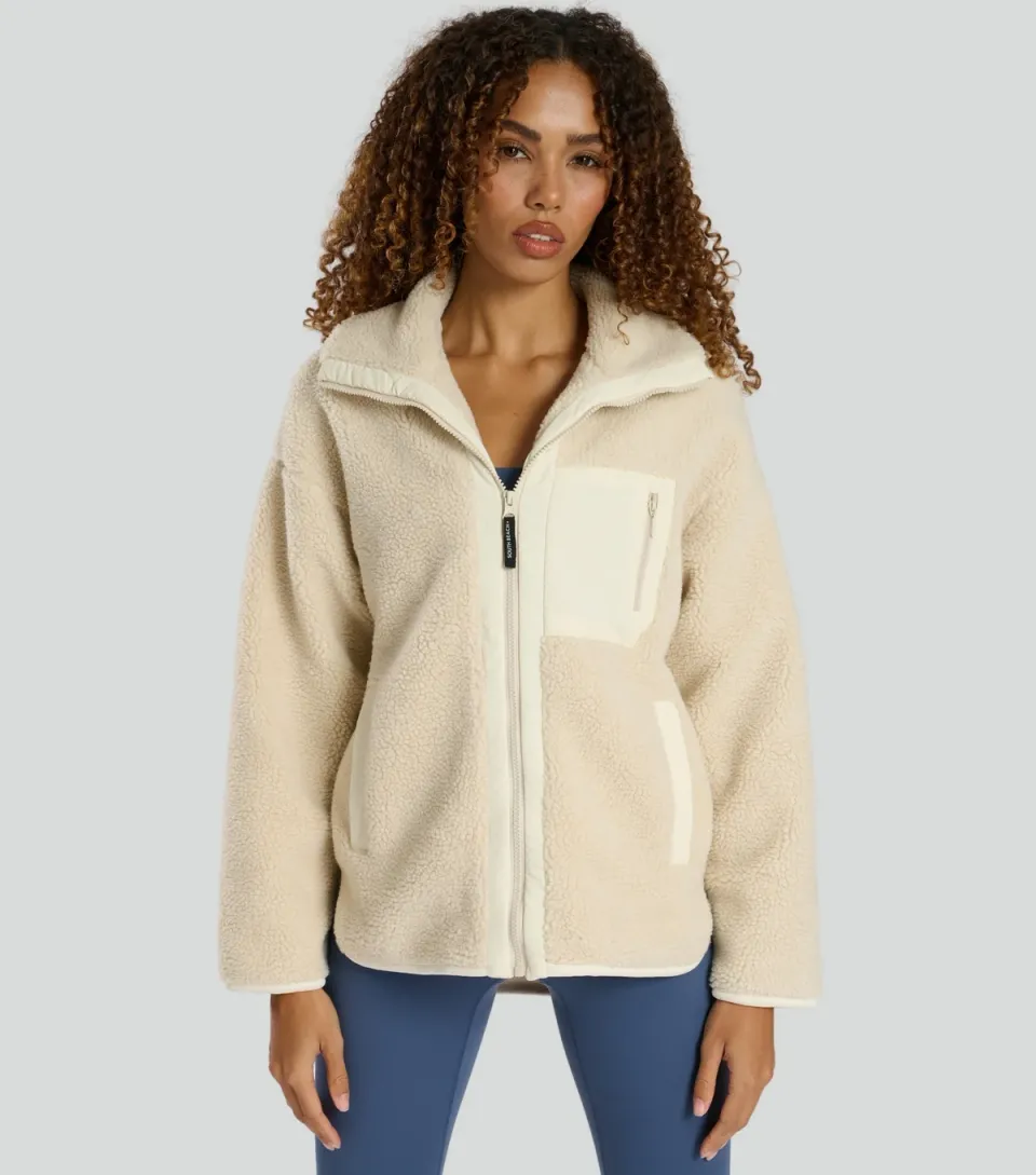 Women's Cream High Neck Borg Jacket