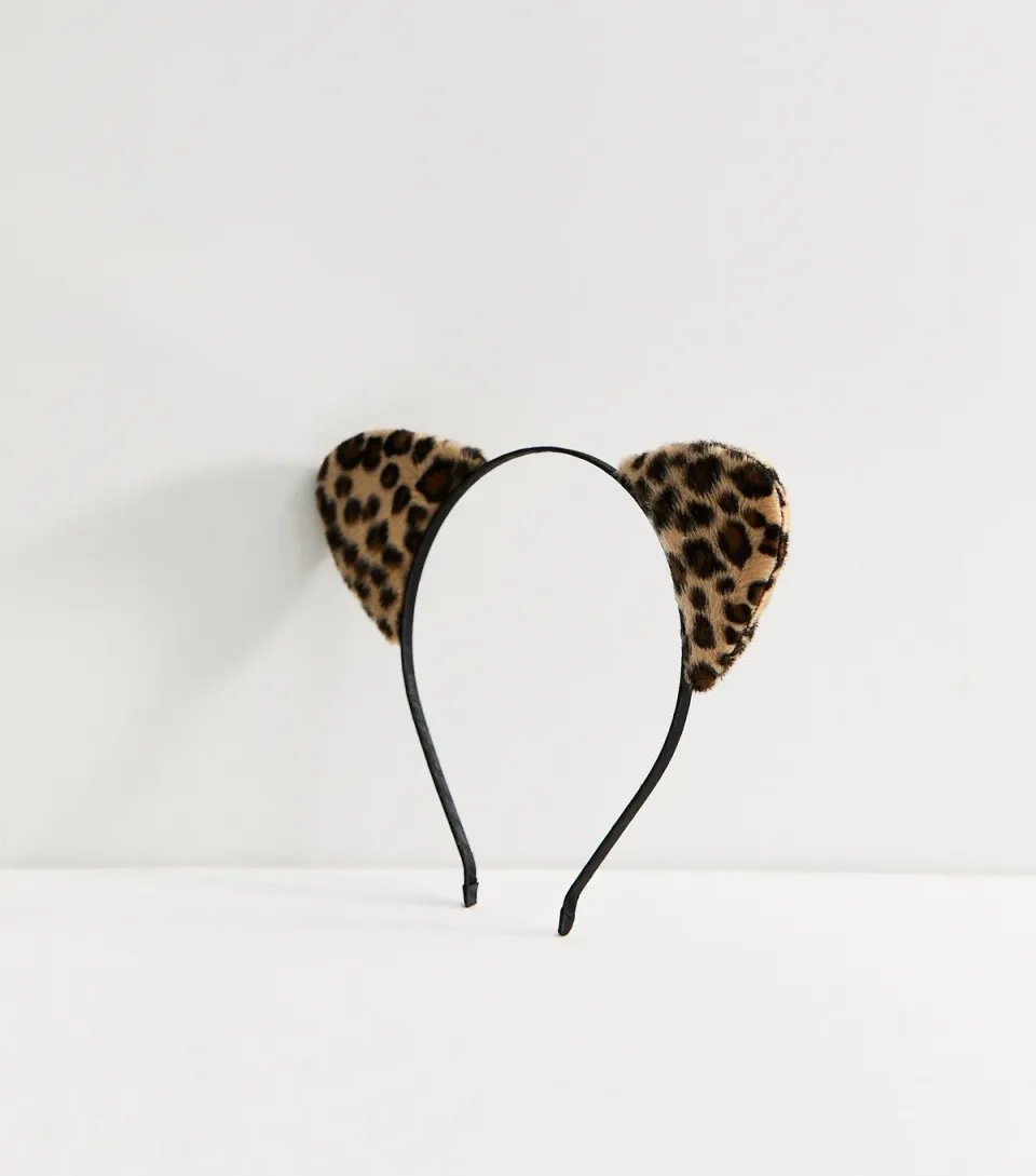Brown Faux Fur Leopard Cat Ears Headband