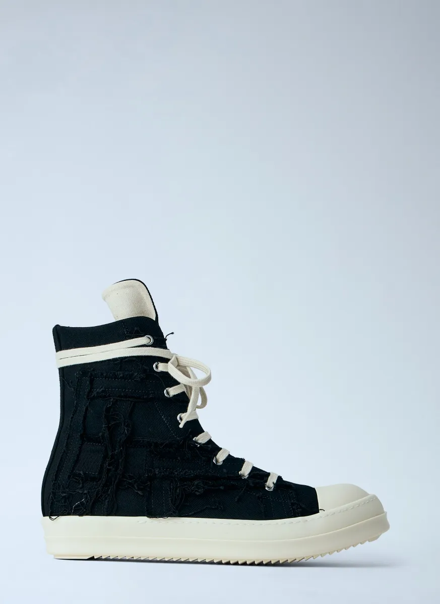 Frayed Denim High-Top Sneakers