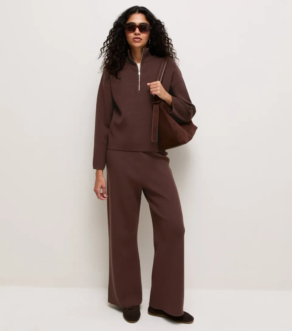 Women's Brown Knitted Half Zip Jumper