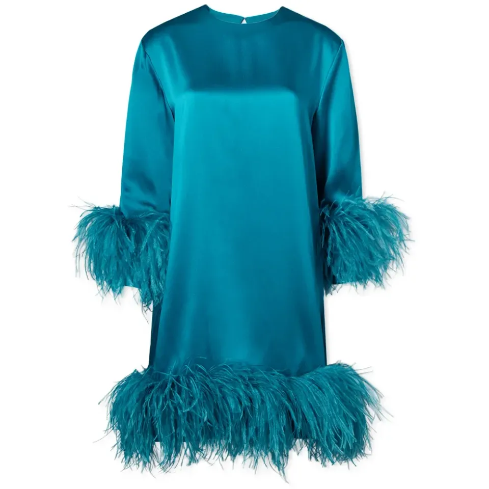 Borage Feather Trimmed Satin Mini Dress