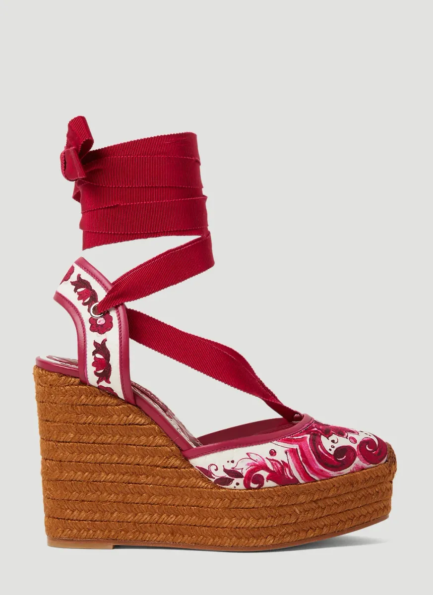 Printed Brocade Wedge Sandals