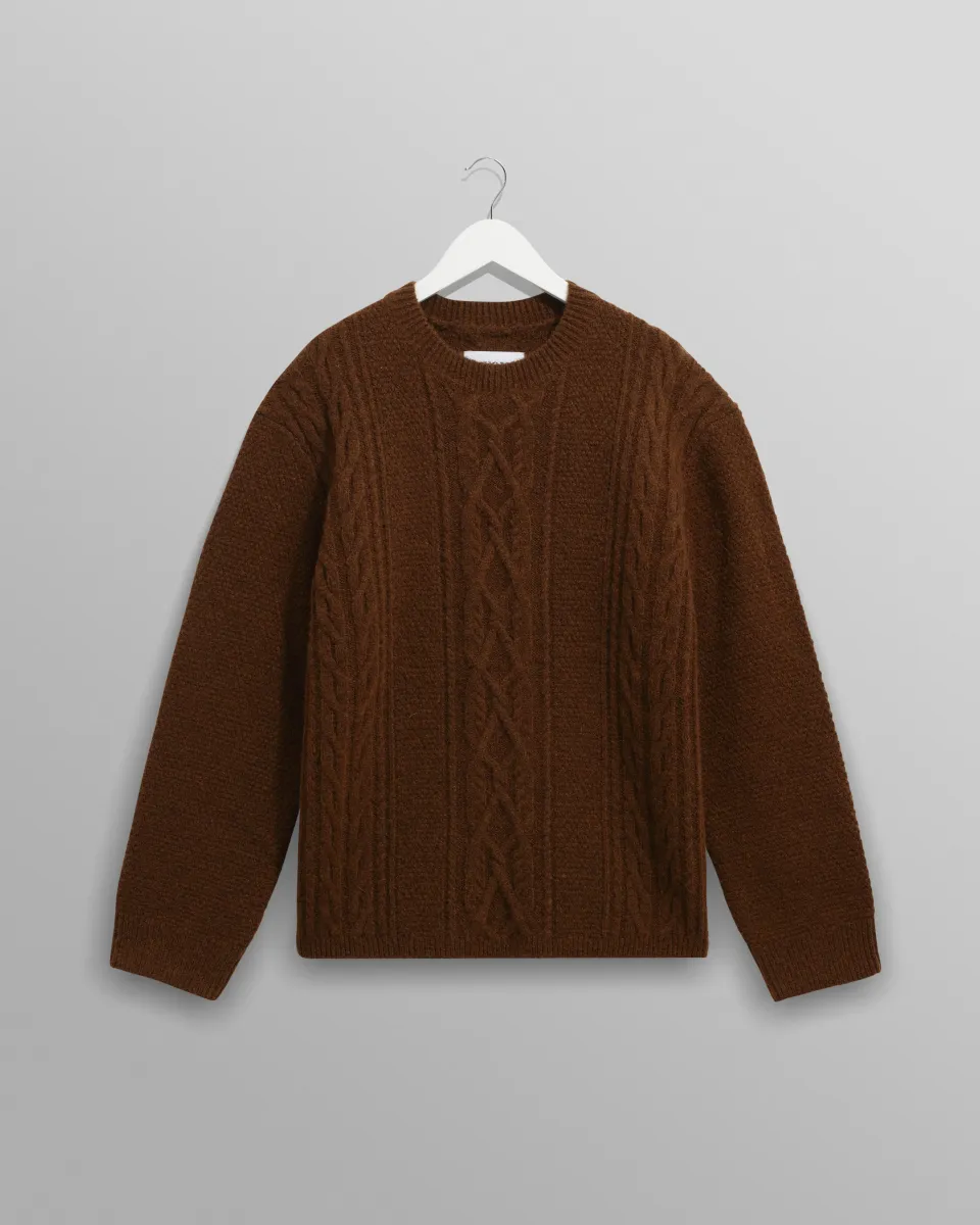 Hyatt - Brown Brush Cable Knit Crewneck Jumper