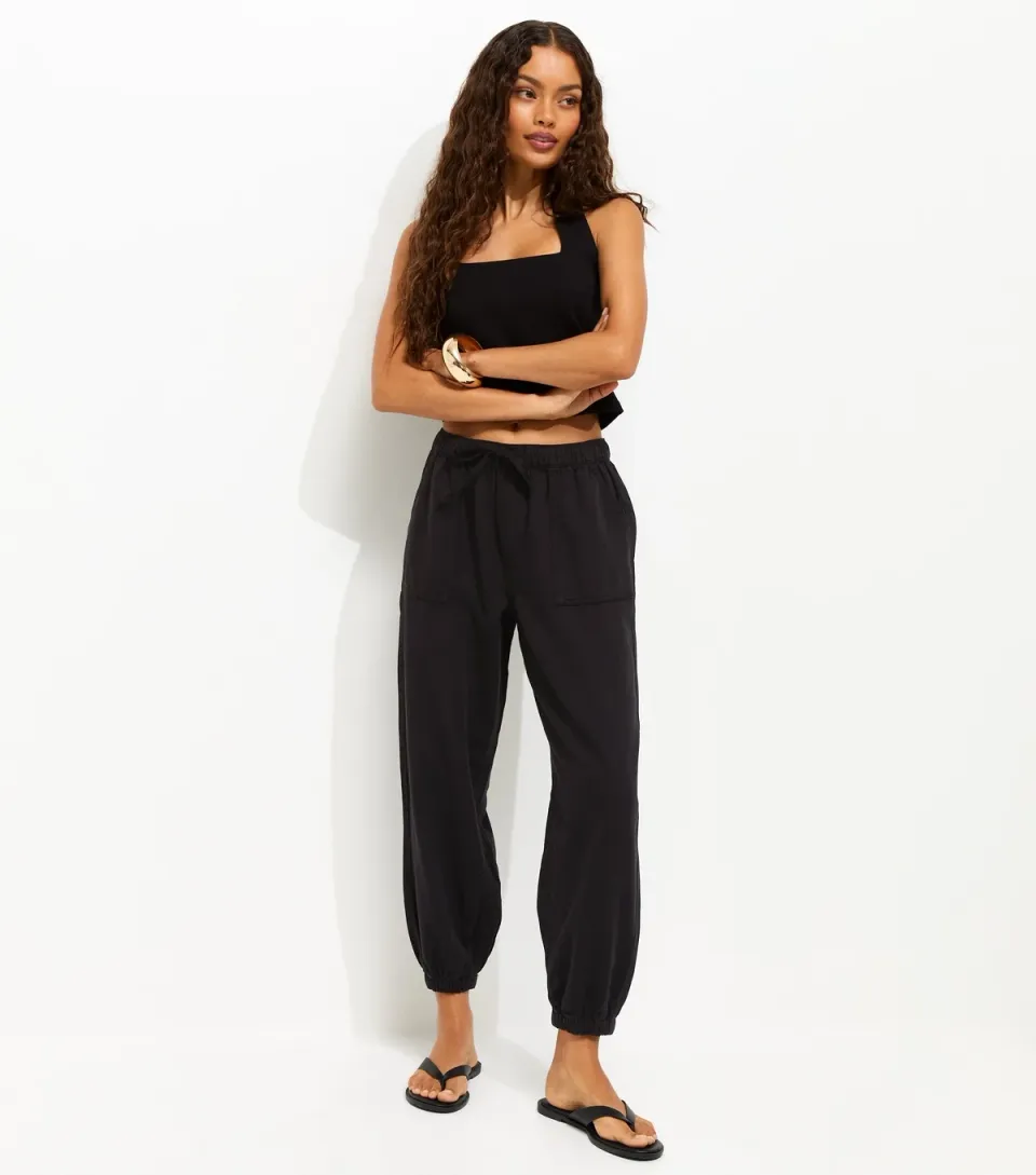 Women's Petite Black Cuffed Twill Cargo Trousers