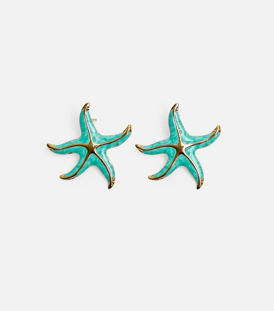 Teal Starfish Stud Earrings