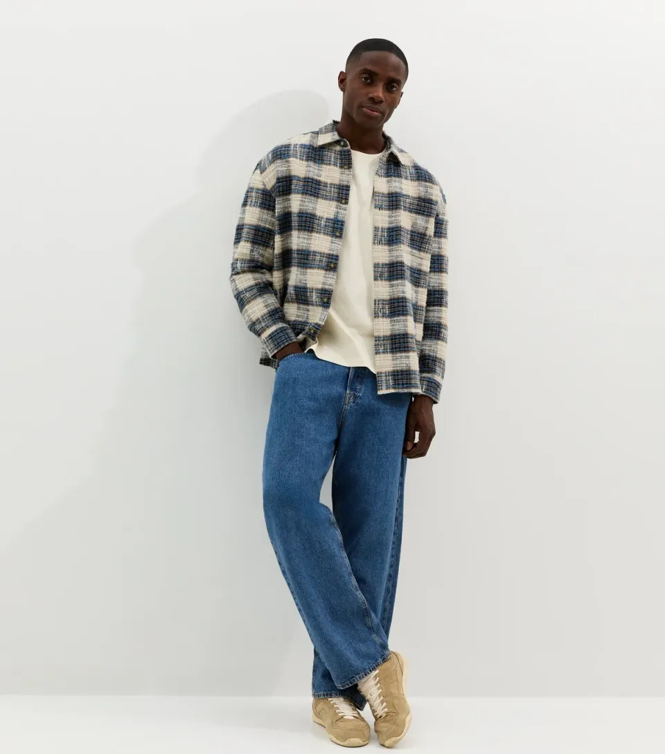 Men's Blue Oversized Flannel Check Shirt