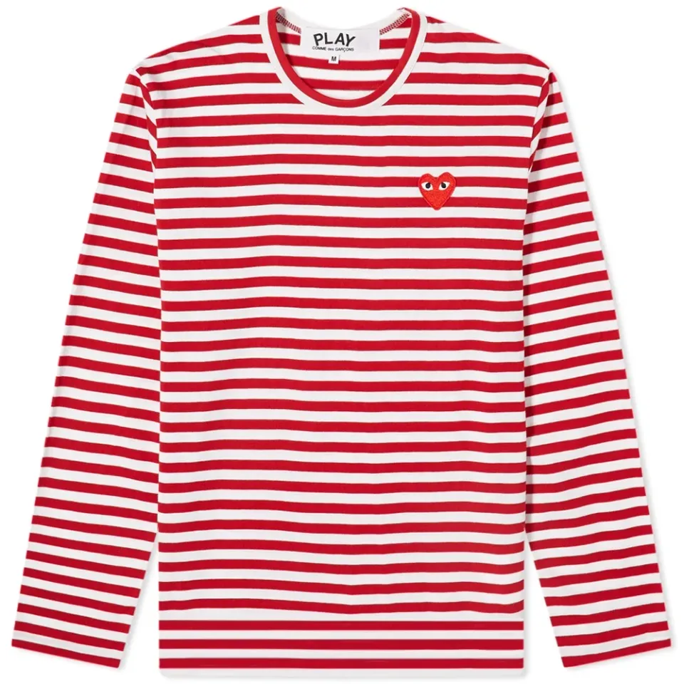 Comme des Garcons Play Long Sleeve Heart Stripe Logo T-Shirt
