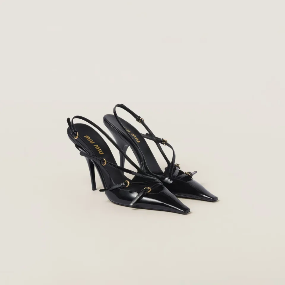 Patent leather slingbacks with buckles