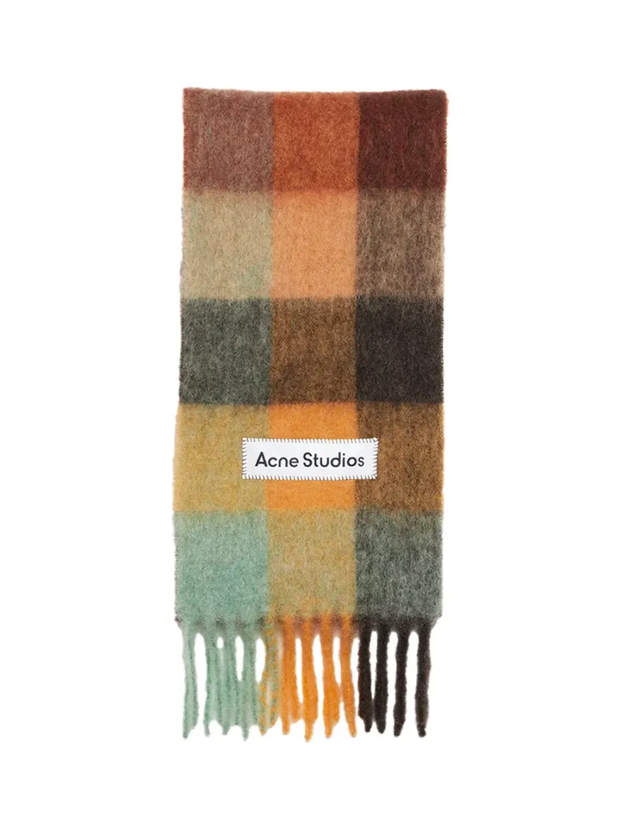 Check fringe scarf Chestnut/brown/green