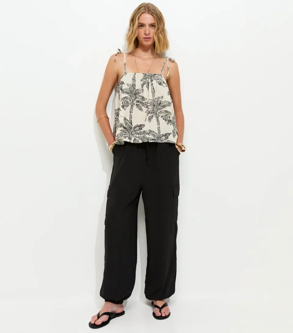 Women's Black Cargo Style Cuffed Trousers