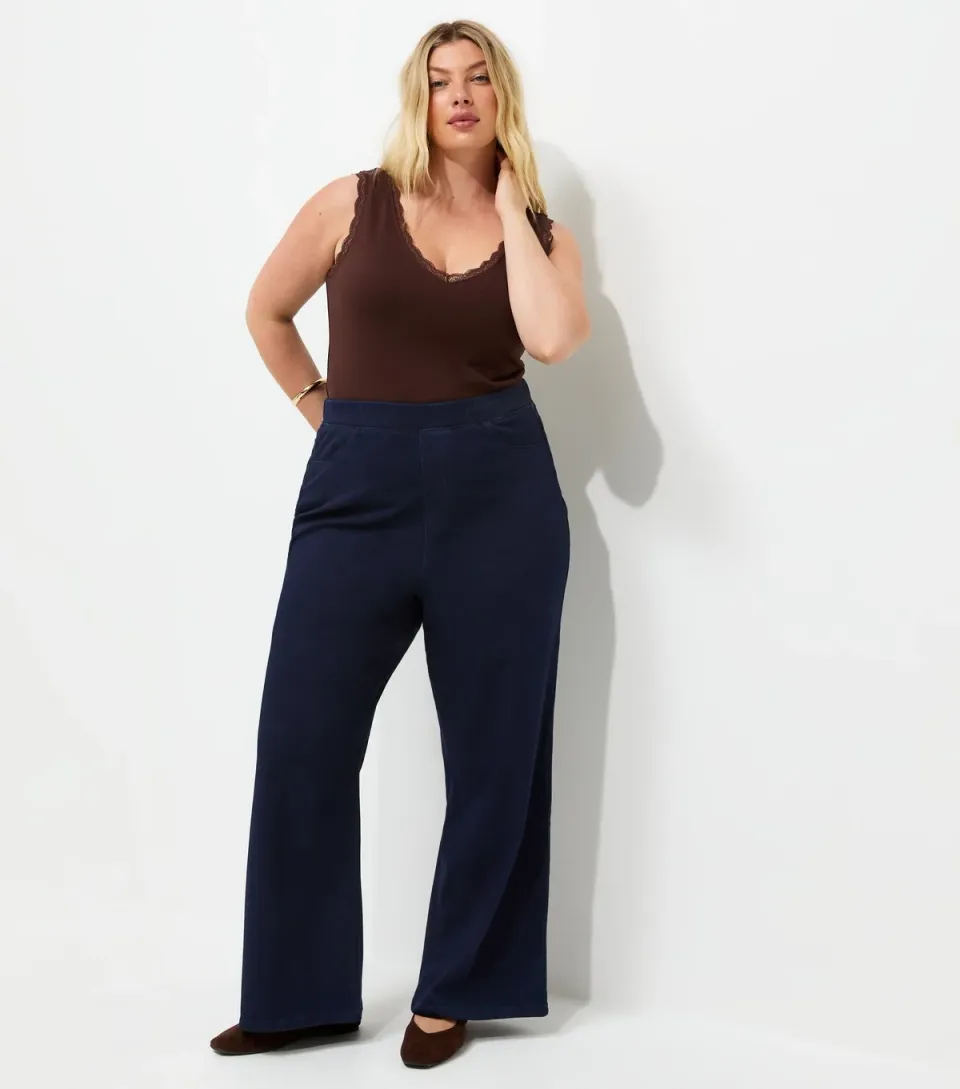 Women's Plus Size Blue Cotton Rich Denim Look Wide Leg Jeans Curves