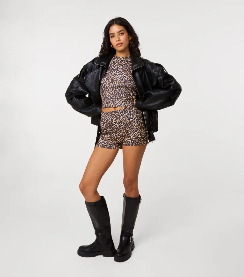 Women's Brown Leopard Print Fold Over Shorts