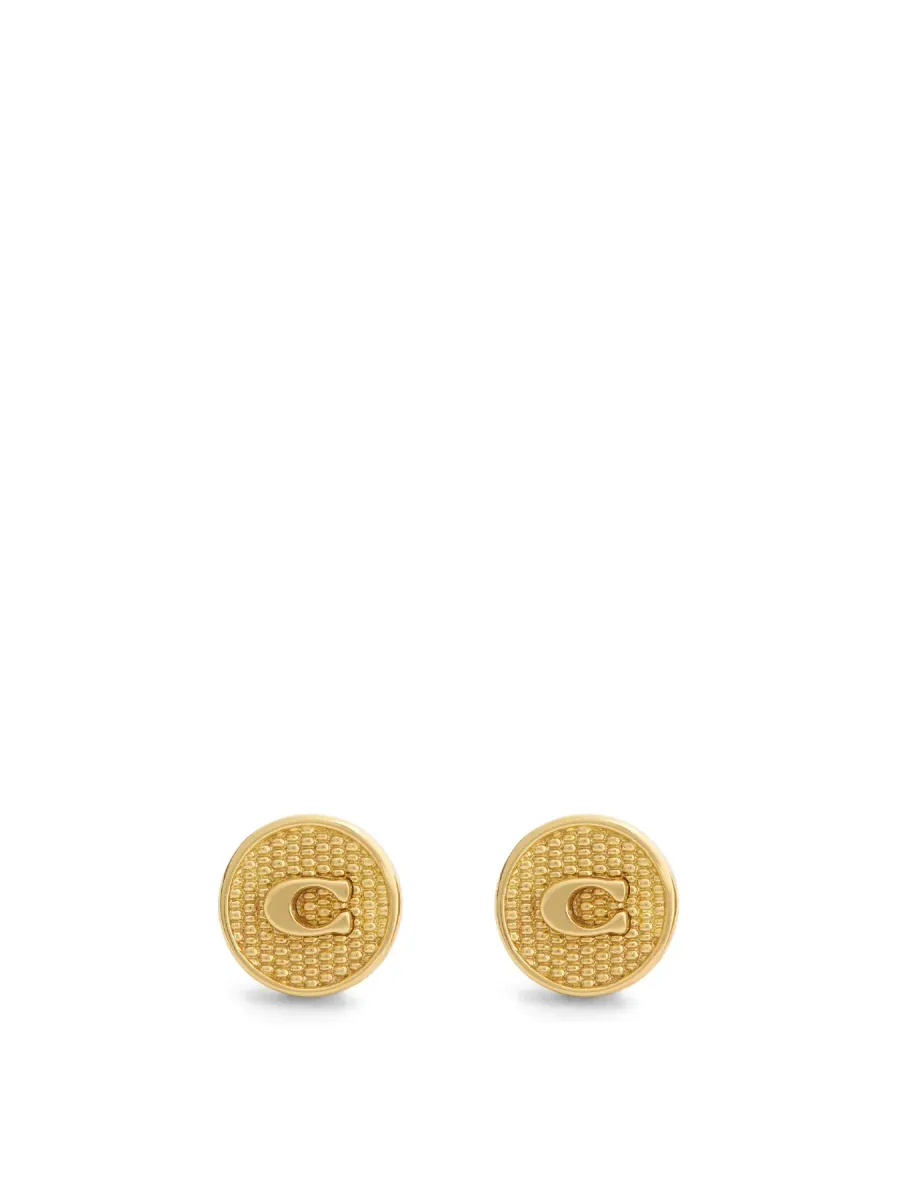 Textured C Coin Stud Earrings