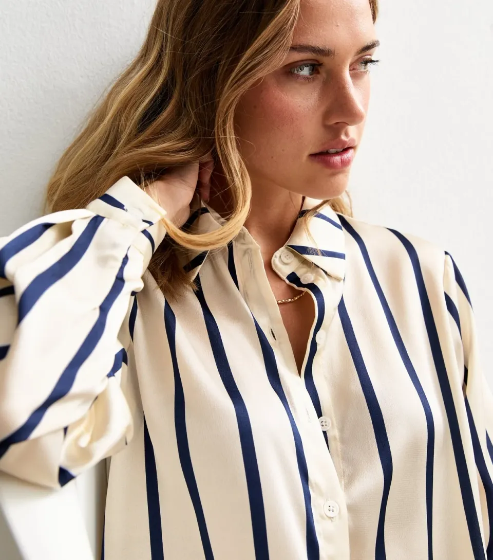 Women's Navy Striped Loose Fit Shirt
