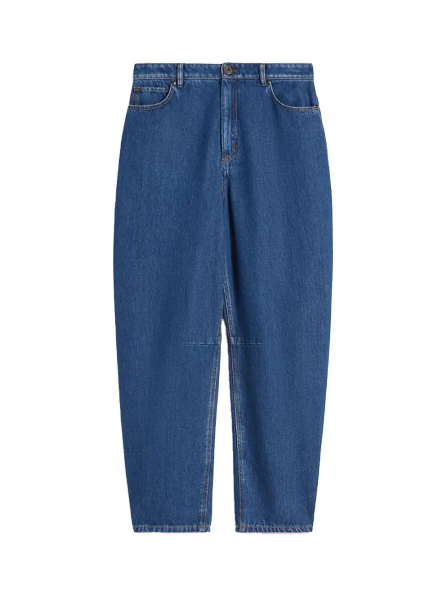 Cotton Denim Barrel-leg Jeans Navy