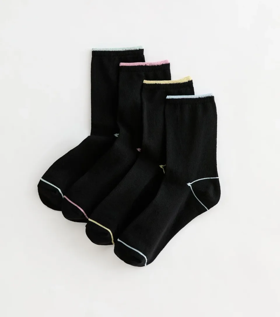 Pack of 4 Black Pastel Top Stripe Ankle Socks