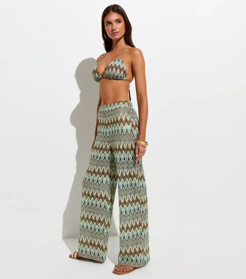 Women's Blue Zig Zag Crochet Knit Beach Trousers