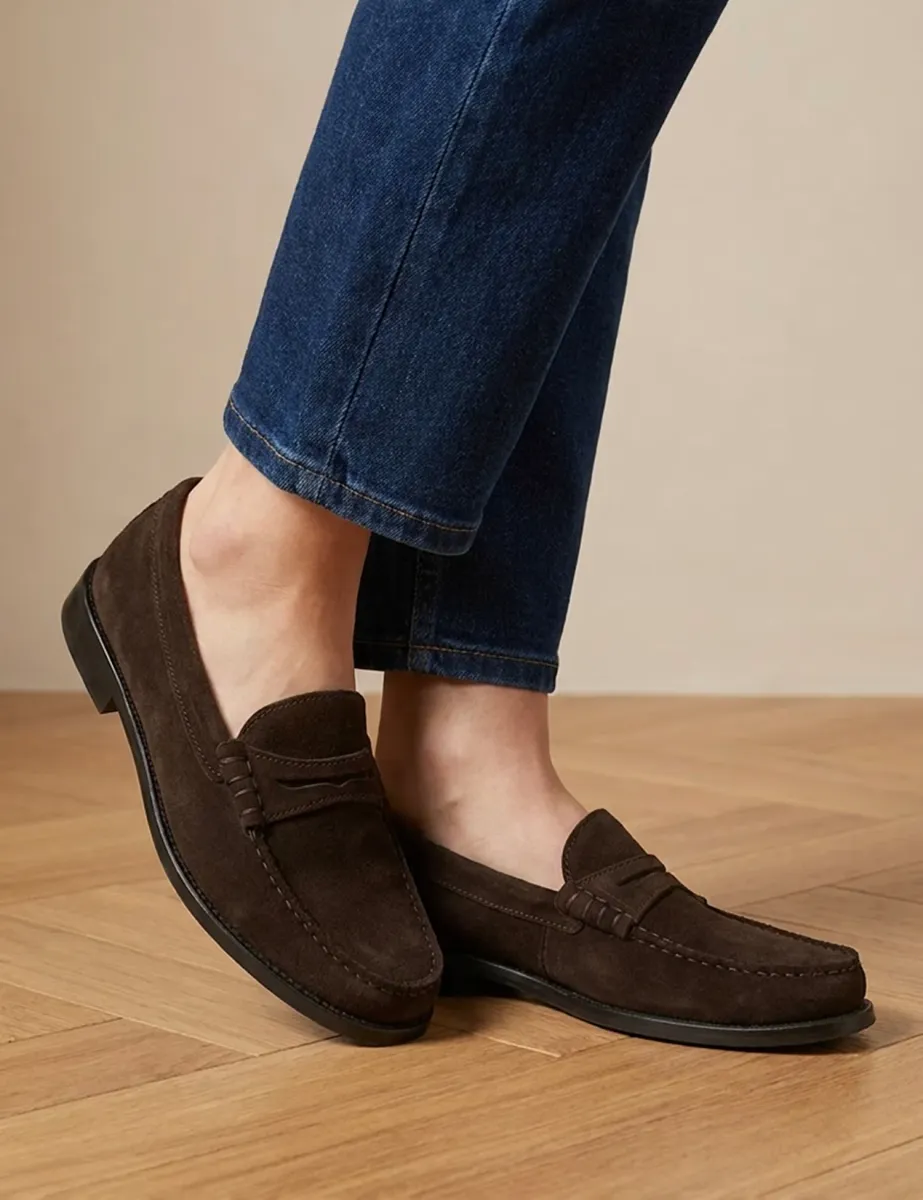 Suede Slip On Moccasins Chocolate