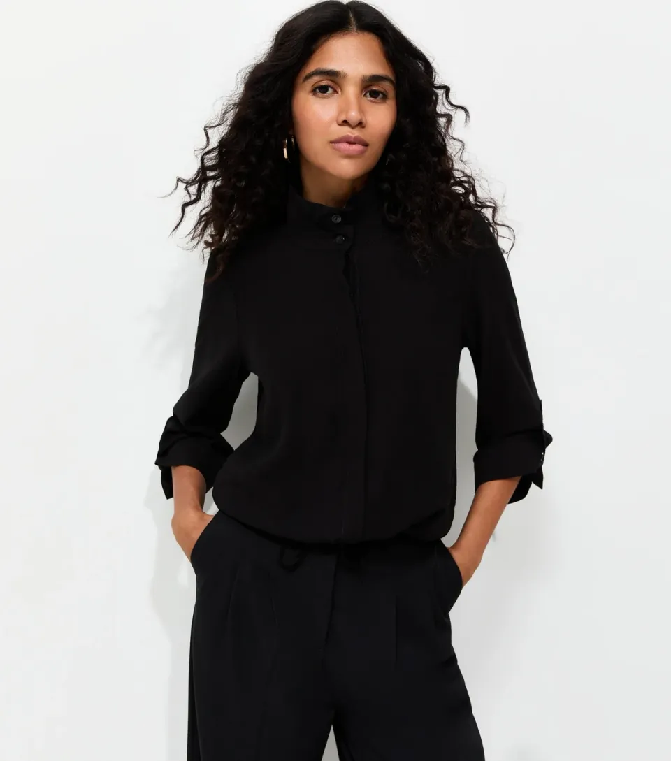 Women's Black Jersey Funnel Neck Shirt