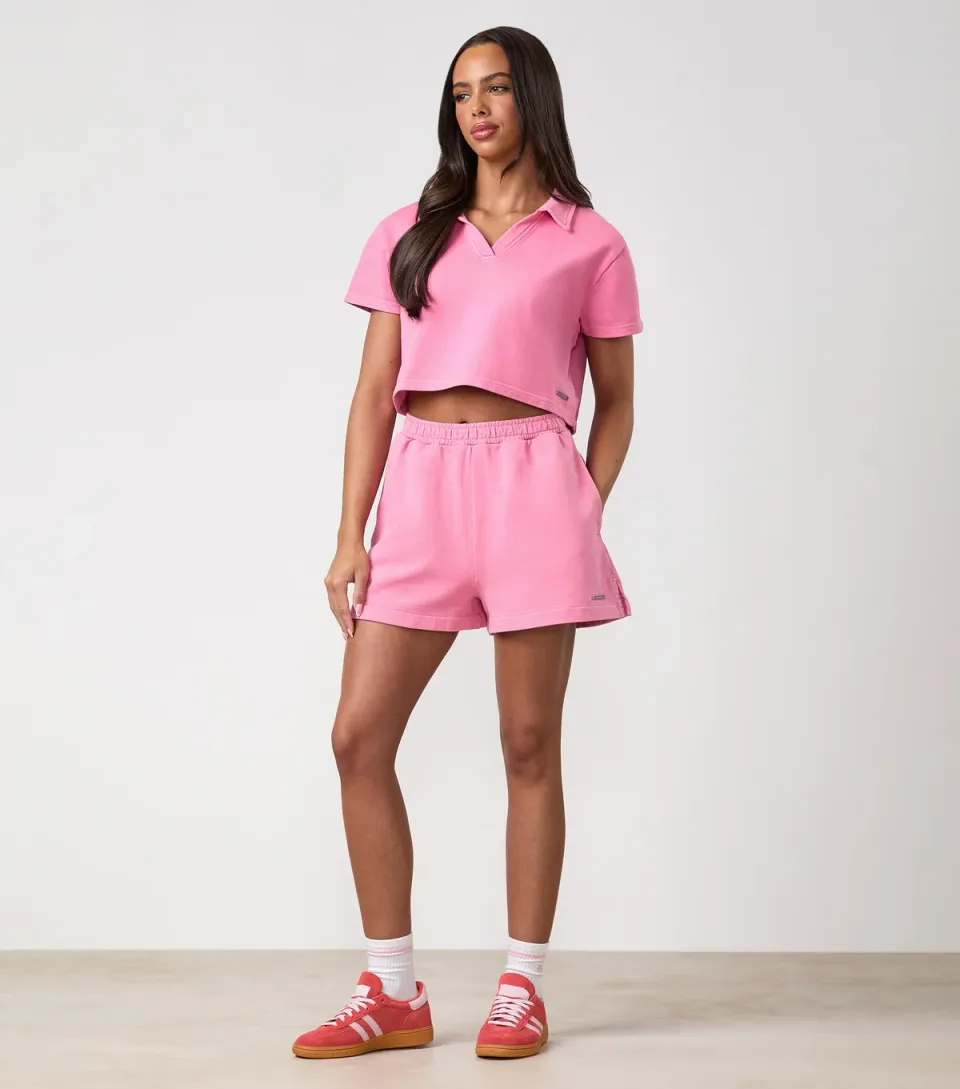 Women's Pink Cotton Haze Side Split Shorts
