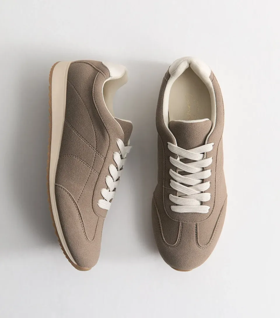 Women's Grey Faux Suede Lace Up Trainers Vegan