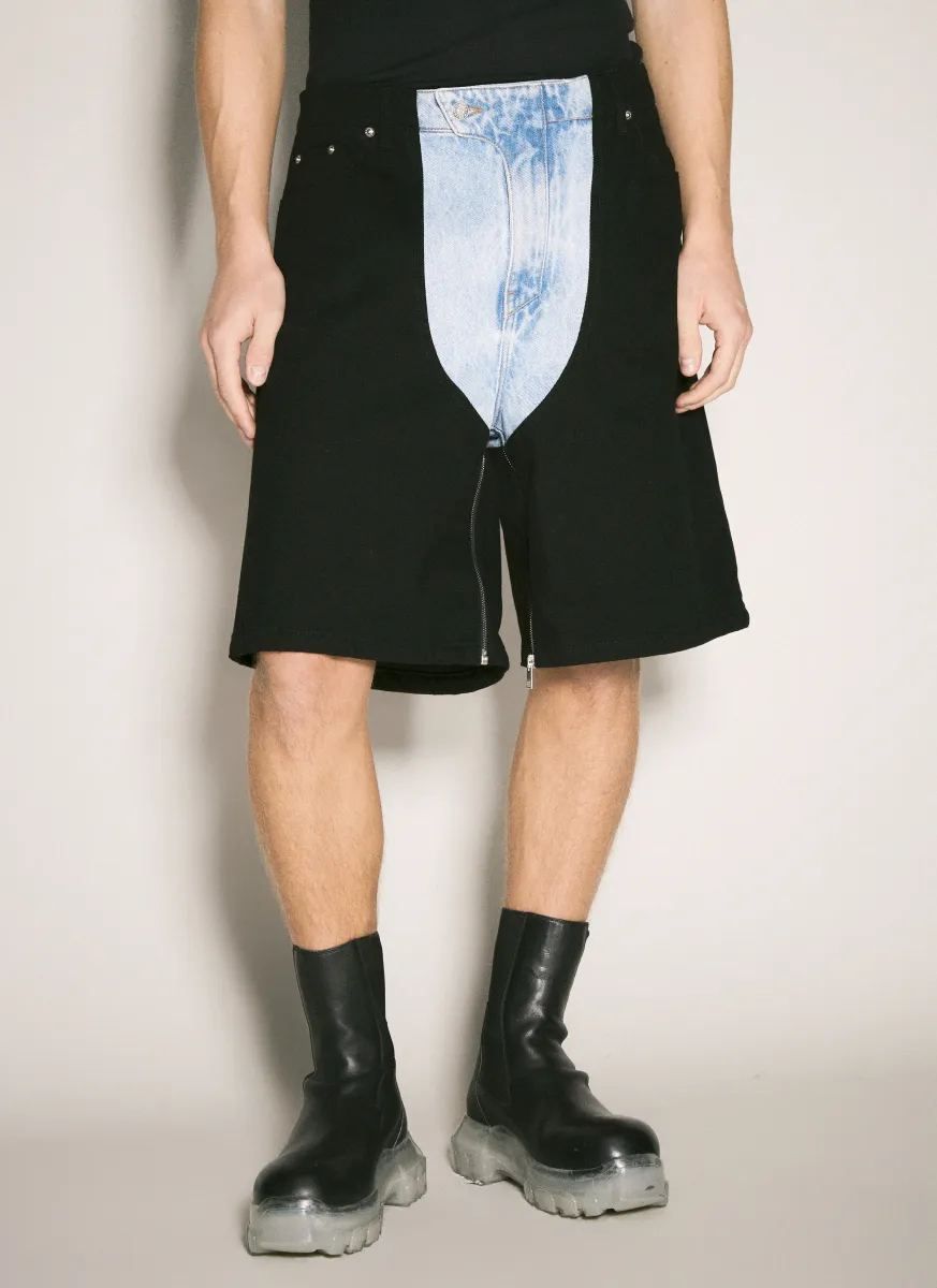 Contrast Panel Denim Shorts