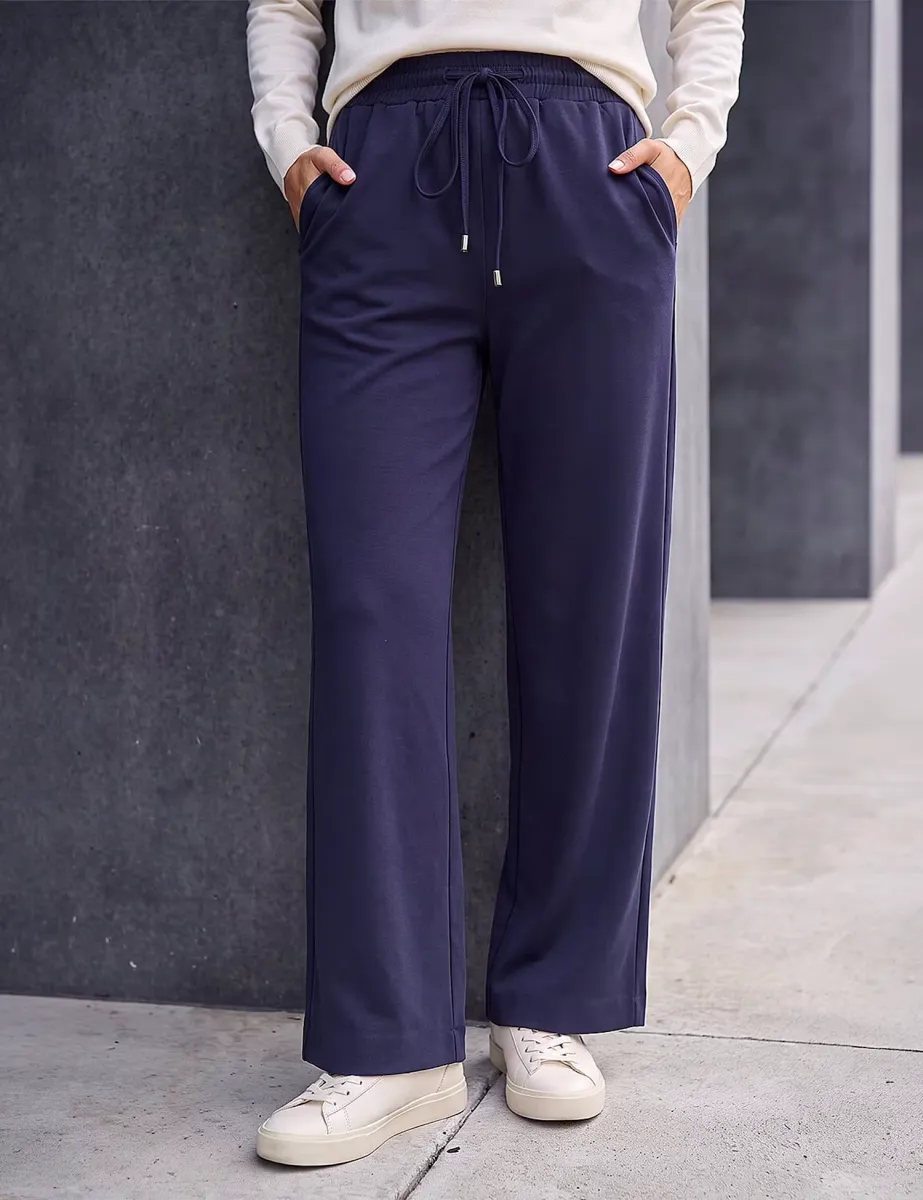 Petite Drawstring Ponte Trousers Navy