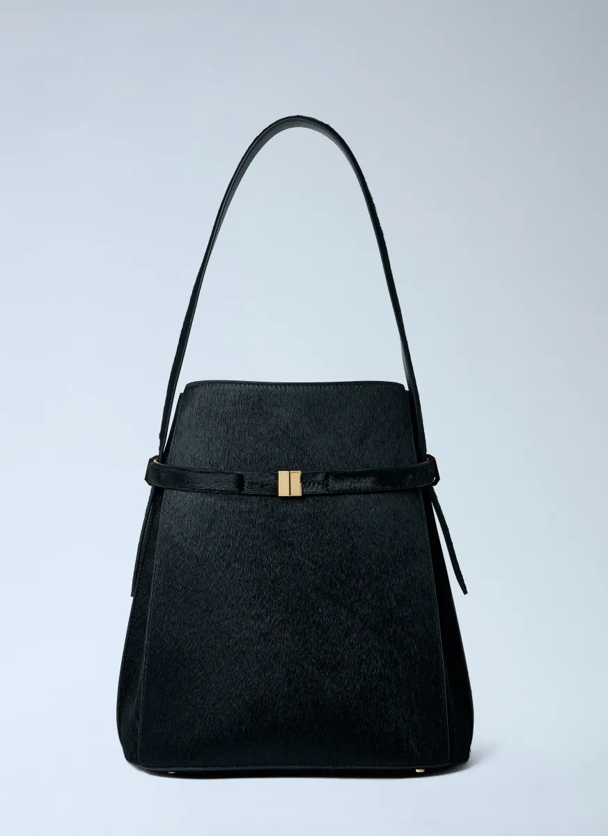 Belted Pony Hair Bucket Bag